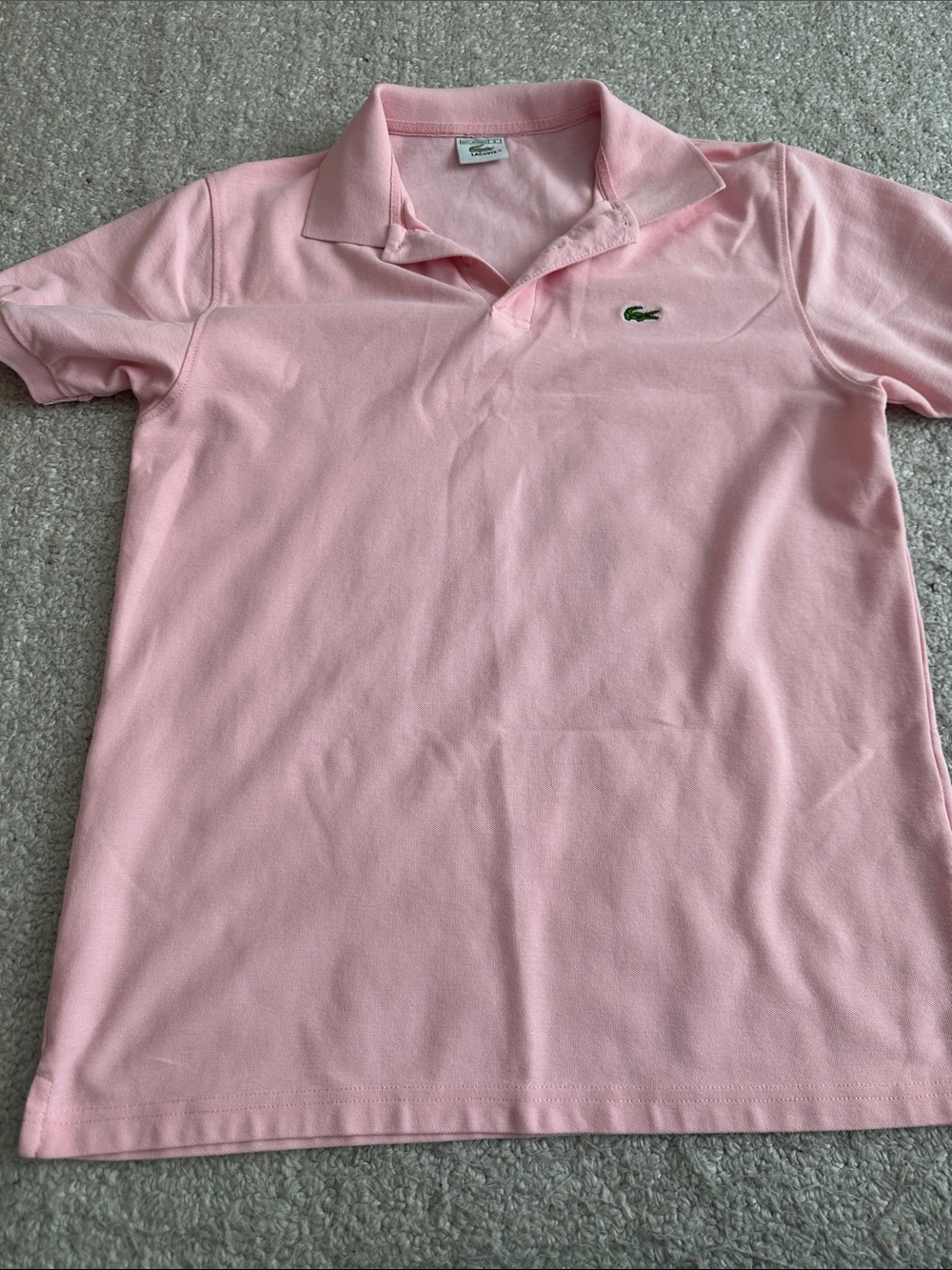 Lacoste Pale Pink Pique Polo with Green Crocodile Embroidery